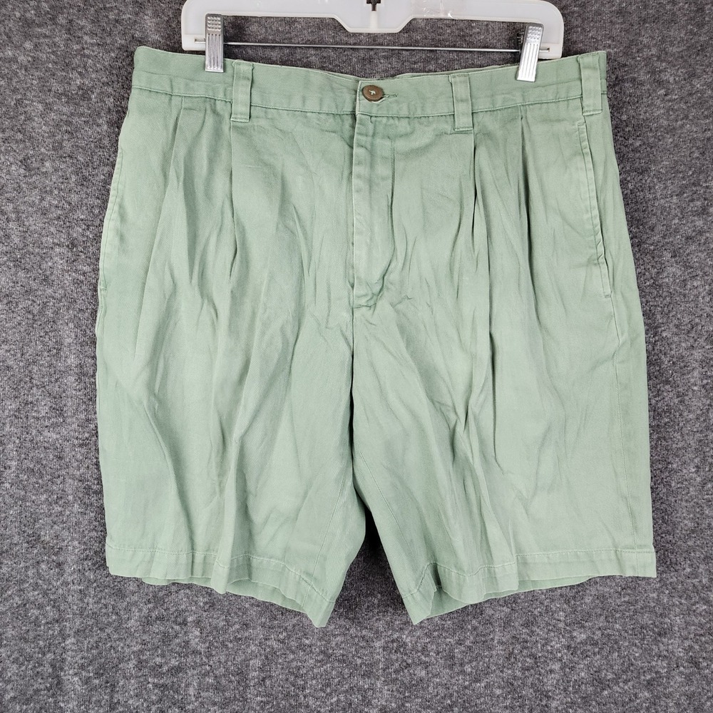IZOD Pleated Shorts Men 36 Green Comfort Fit 100% Cotton Casual Summer
